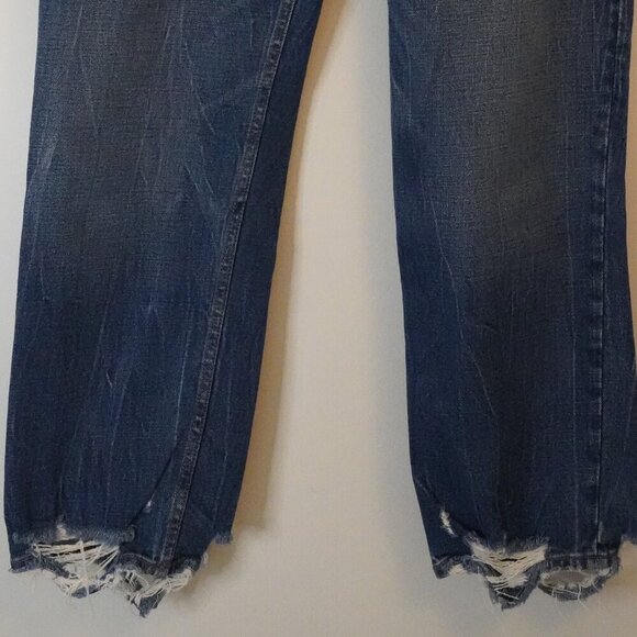 Abercrombie & Fitch, Mom Jean, Cracked Destroyed Hem Straight Leg Jeans, Blue - Picture 5 of 9